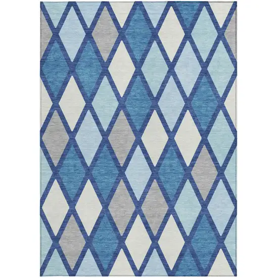 Navy Blue Sky Blue And Ivory Geometric Washable Indoor Outdoor Area Rug Photo 7