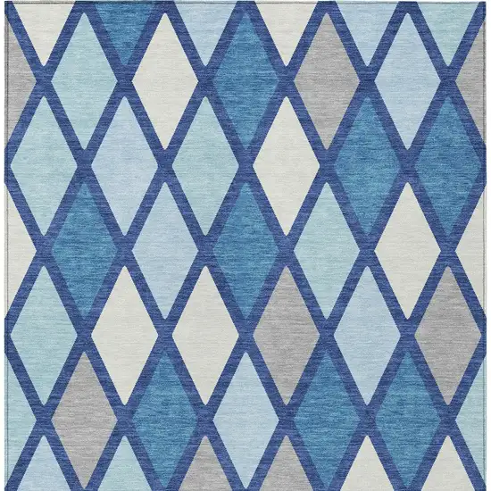 Navy Blue Sky Blue And Ivory Geometric Washable Indoor Outdoor Area Rug Photo 6