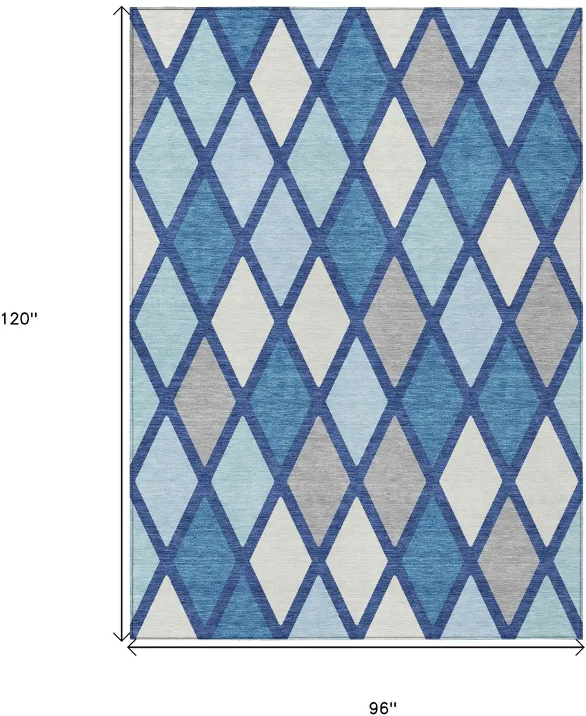 Navy Blue Sky Blue And Ivory Geometric Washable Indoor Outdoor Area Rug Photo 3