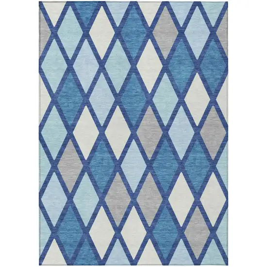 Navy Blue Sky Blue And Ivory Geometric Washable Indoor Outdoor Area Rug Photo 2