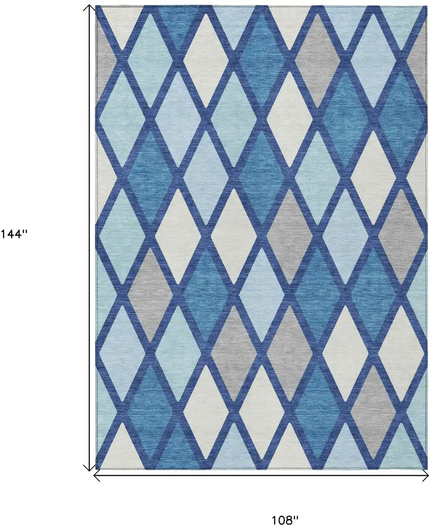 Navy Blue Sky Blue And Ivory Geometric Washable Indoor Outdoor Area Rug Photo 3