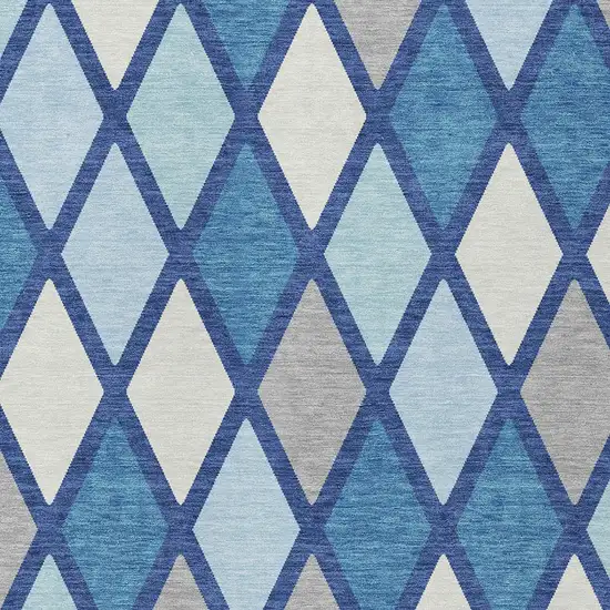 Navy Blue Sky Blue And Ivory Geometric Washable Indoor Outdoor Area Rug Photo 6