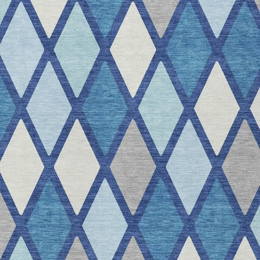 Navy Blue Sky Blue And Ivory Geometric Washable Indoor Outdoor Area Rug Photo 6