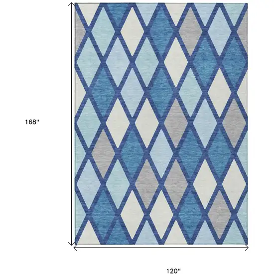 Navy Blue Sky Blue And Ivory Geometric Washable Indoor Outdoor Area Rug Photo 3