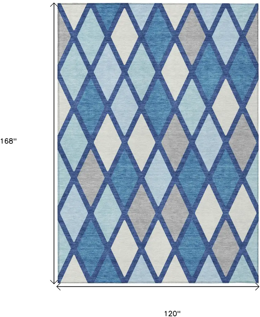 Navy Blue Sky Blue And Ivory Geometric Washable Indoor Outdoor Area Rug Photo 3
