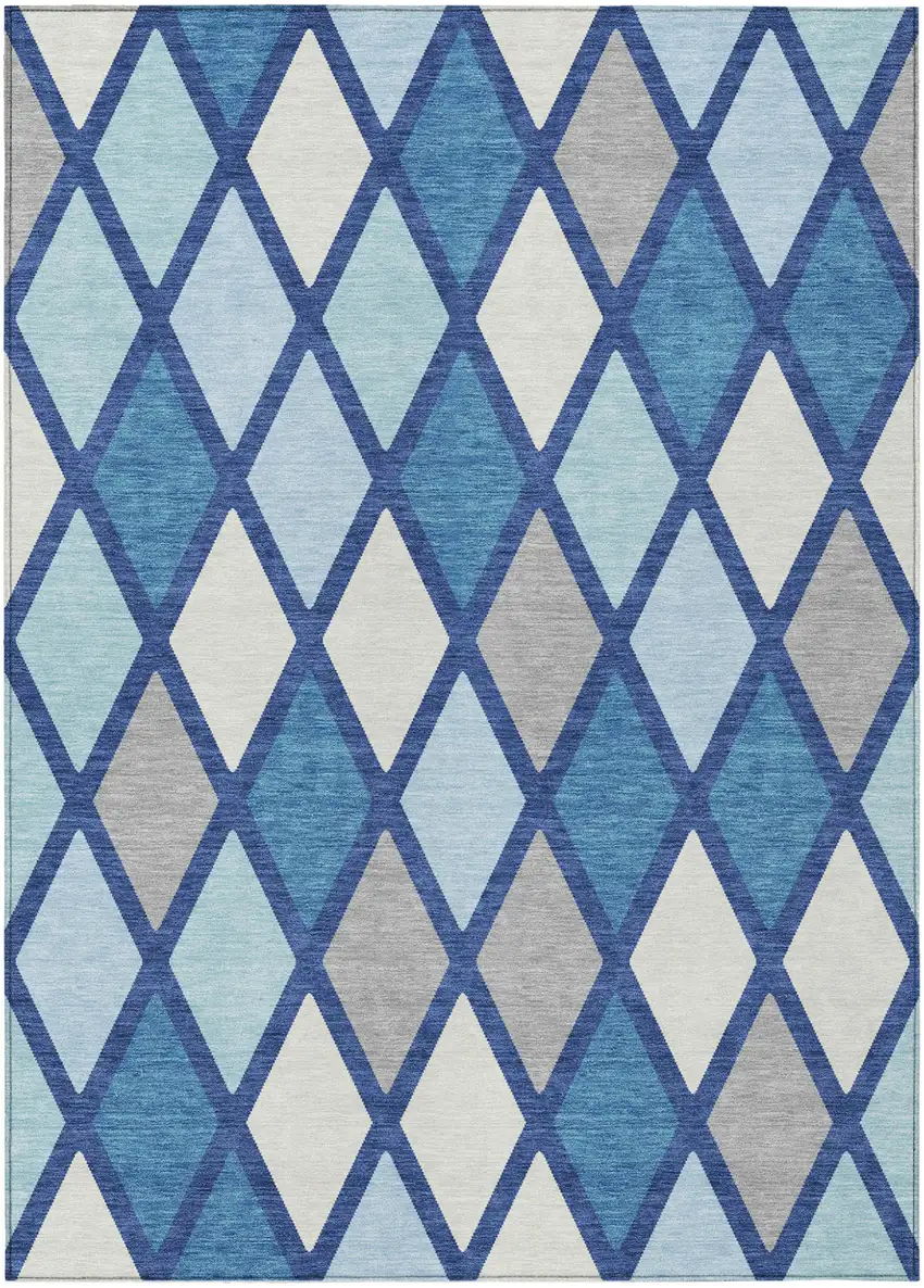 Navy Blue Sky Blue And Ivory Geometric Washable Indoor Outdoor Area Rug Photo 2