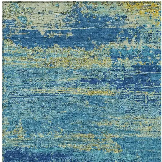 Navy Blue Sky Blue And Olive Green Abstract Washable Indoor Outdoor Area Rug Photo 3