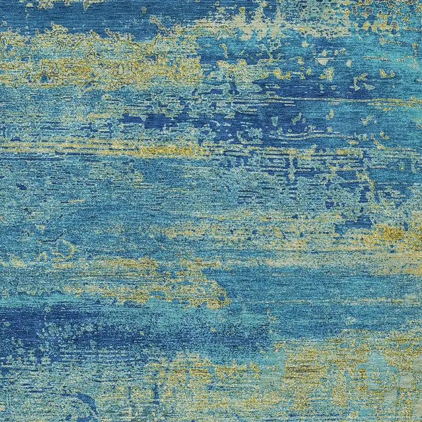 Navy Blue Sky Blue And Olive Green Abstract Washable Indoor Outdoor Area Rug Photo 3