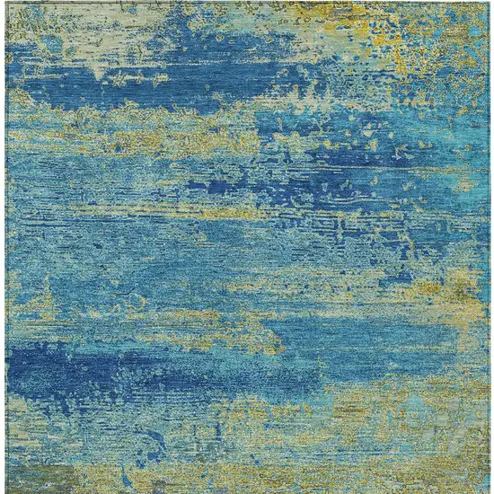 Navy Blue Sky Blue And Olive Green Abstract Washable Indoor Outdoor Area Rug Photo 9