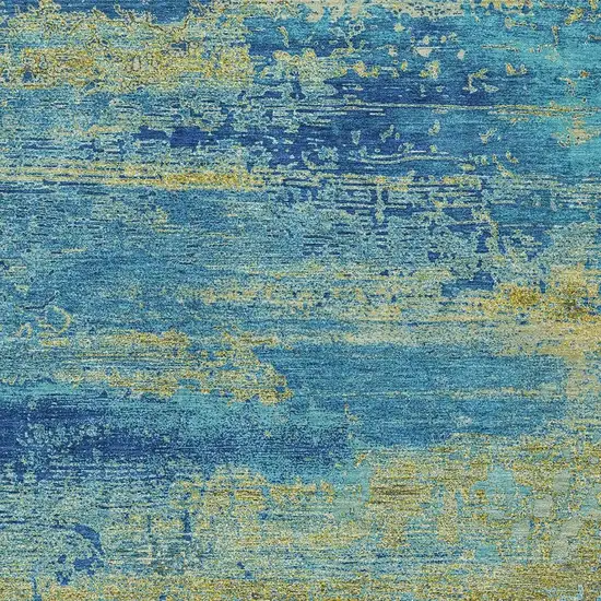 Navy Blue Sky Blue And Olive Green Abstract Washable Indoor Outdoor Area Rug Photo 3