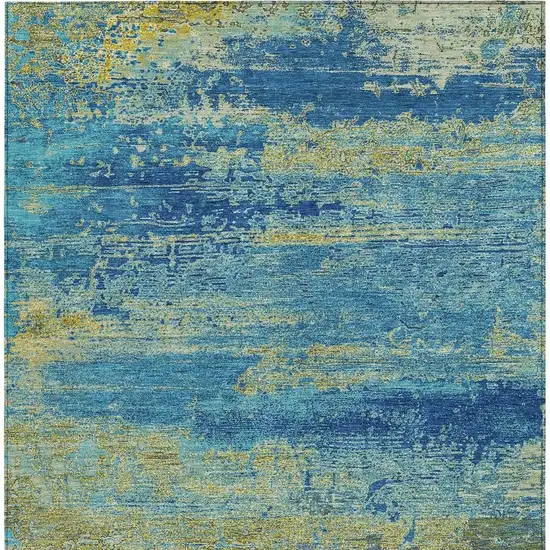 Navy Blue Sky Blue And Olive Green Abstract Washable Indoor Outdoor Area Rug Photo 3