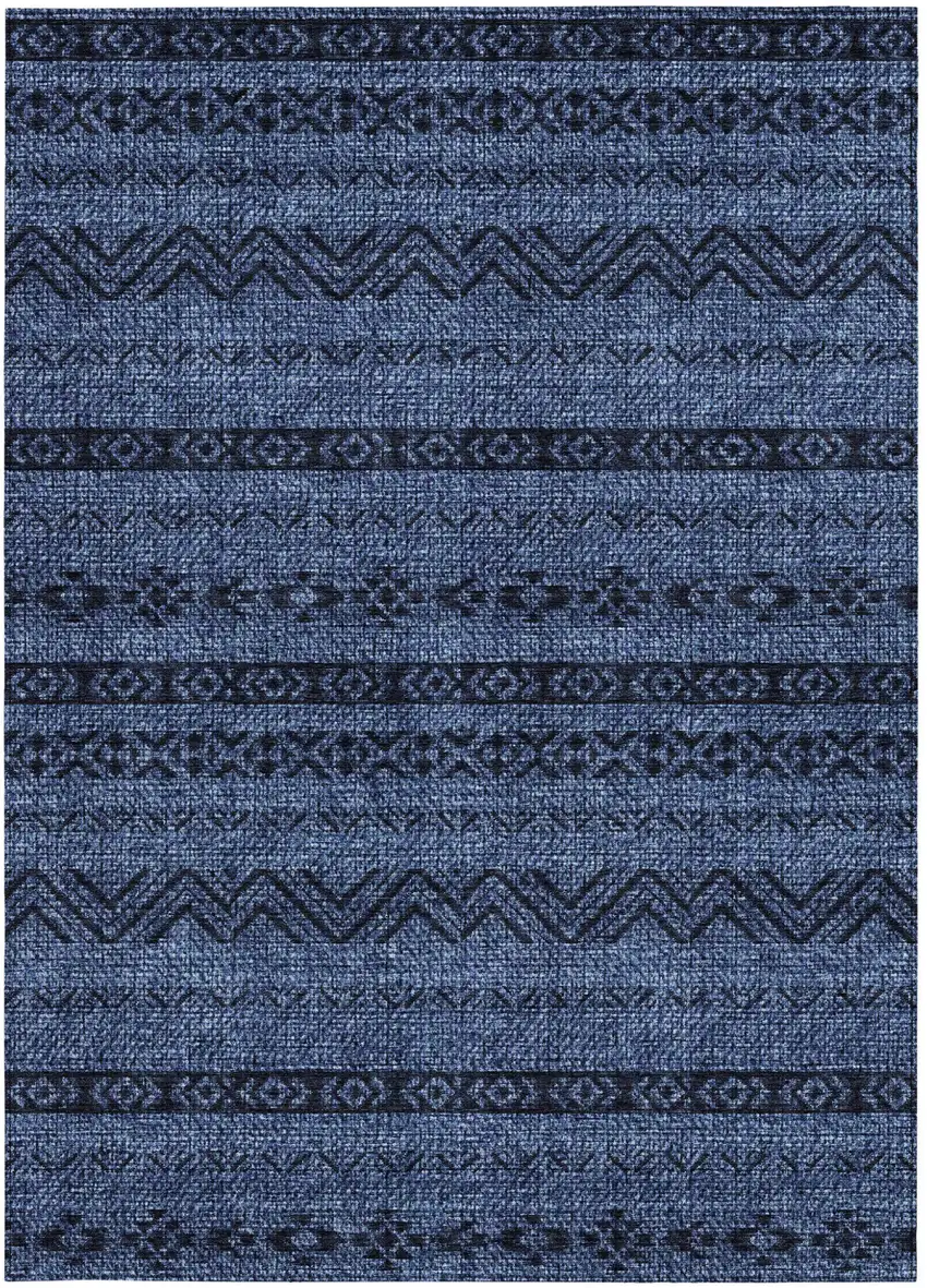 Navy Blue Southwestern Washable Indoor Outdoor Area Rug Photo 7