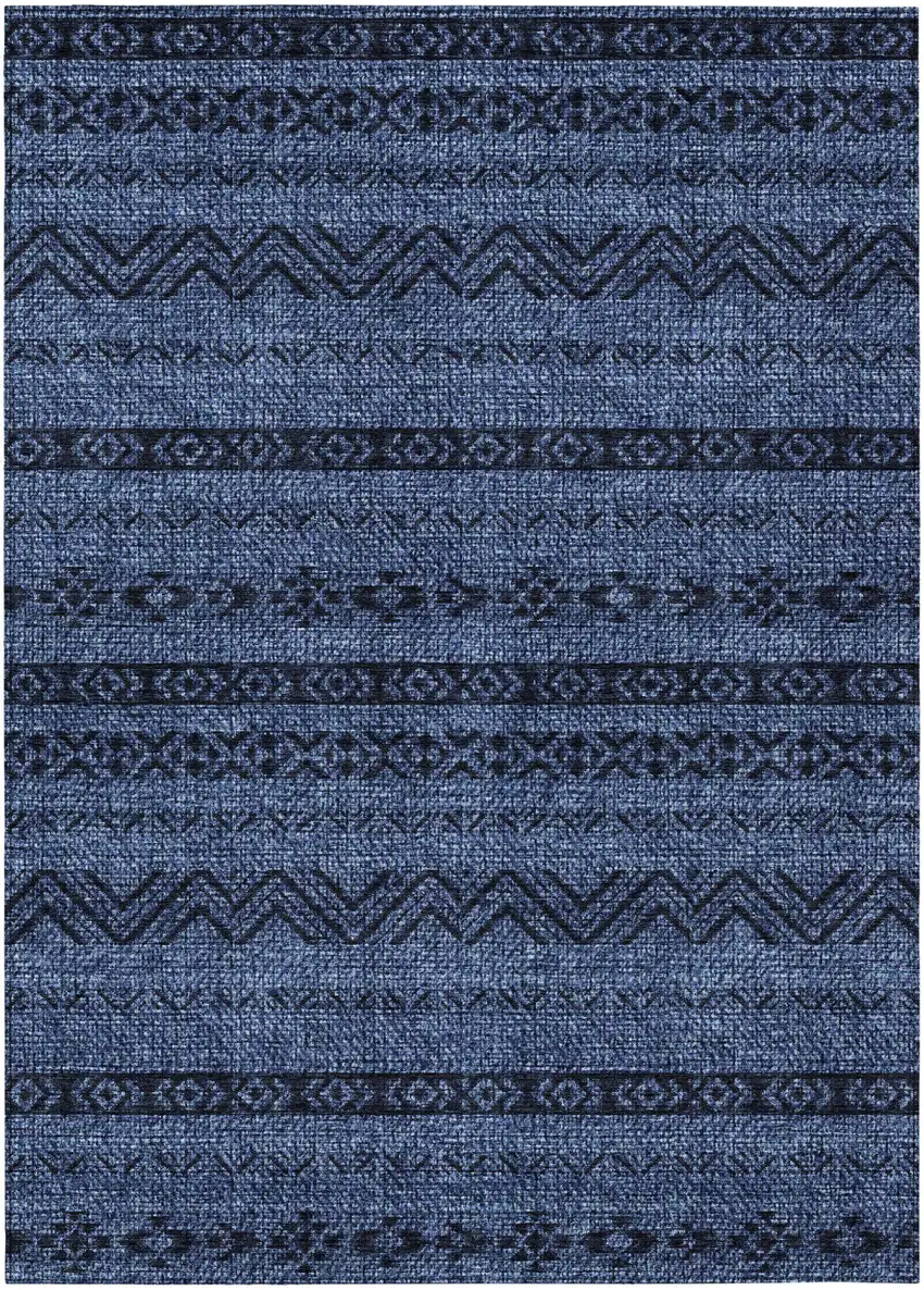Navy Blue Southwestern Washable Indoor Outdoor Area Rug Photo 2