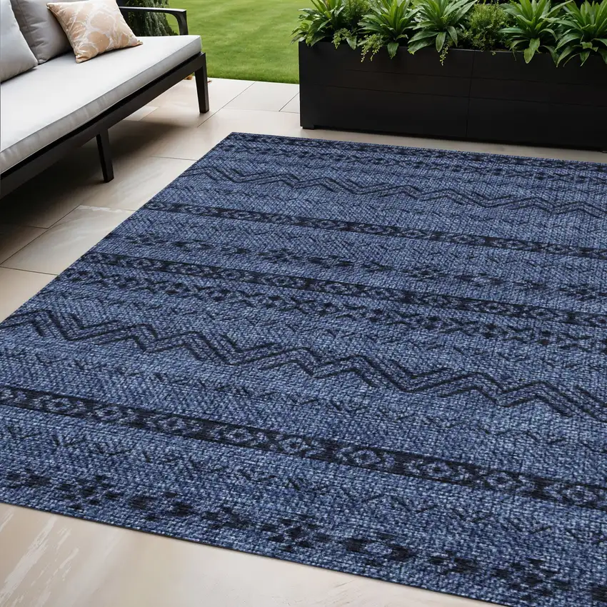 Navy Blue Southwestern Washable Indoor Outdoor Area Rug Photo 1