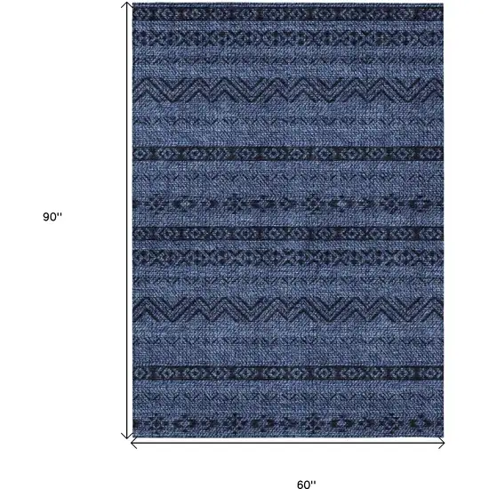 Navy Blue Southwestern Washable Indoor Outdoor Area Rug Photo 3