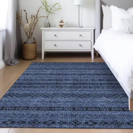 Navy Blue Southwestern Washable Indoor Outdoor Area Rug Photo 8