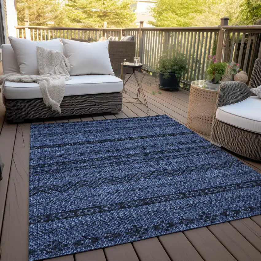 Navy Blue Southwestern Washable Indoor Outdoor Area Rug Photo 7