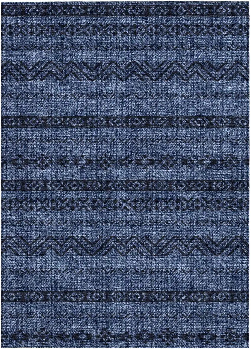 Navy Blue Southwestern Washable Indoor Outdoor Area Rug Photo 6