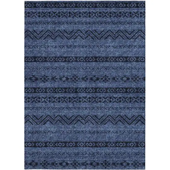 Navy Blue Southwestern Washable Indoor Outdoor Area Rug Photo 6