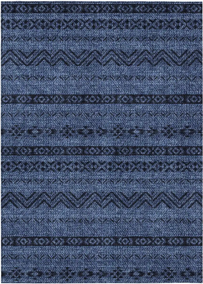Navy Blue Southwestern Washable Indoor Outdoor Area Rug Photo 2