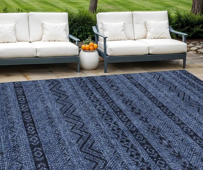 Navy Blue Southwestern Washable Indoor Outdoor Area Rug Photo 1