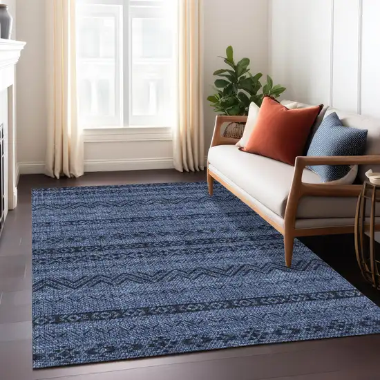 Navy Blue And Black Southwestern Washable Indoor Outdoor Area Rug Photo 9