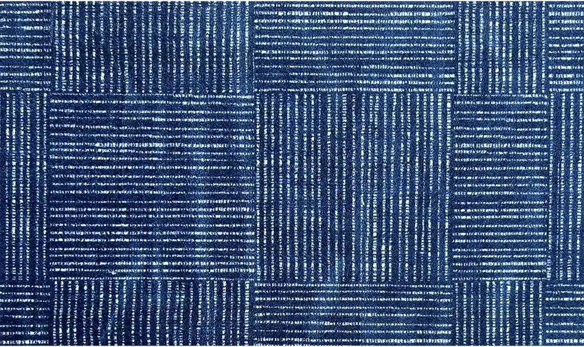 Navy Blue Striped Washable Area Rug With UV Protection Photo 1