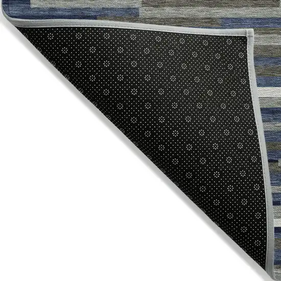 Navy Blue Striped Washable Indoor Outdoor Area Rug Photo 4
