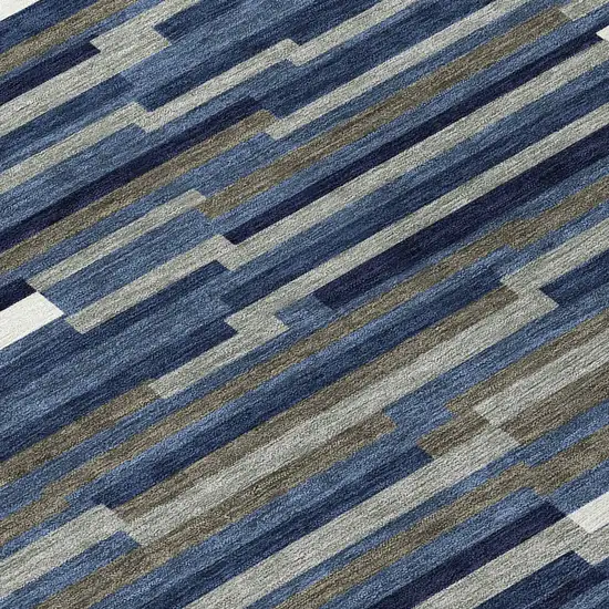 Navy Blue Striped Washable Indoor Outdoor Area Rug Photo 6