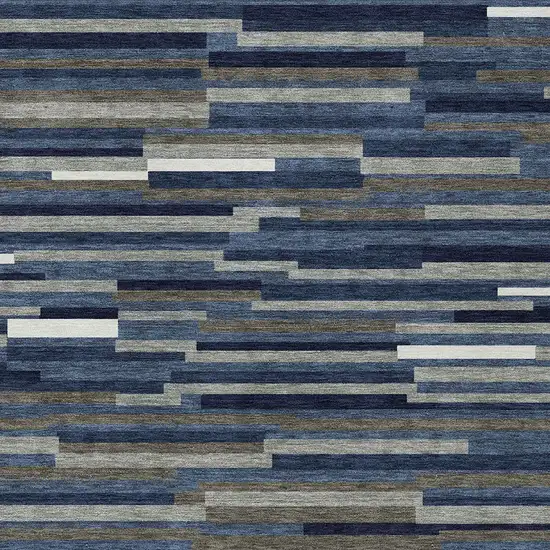 Navy Blue Striped Washable Indoor Outdoor Area Rug Photo 7