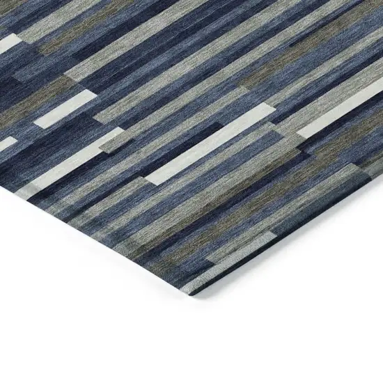 Navy Blue Striped Washable Indoor Outdoor Area Rug Photo 5