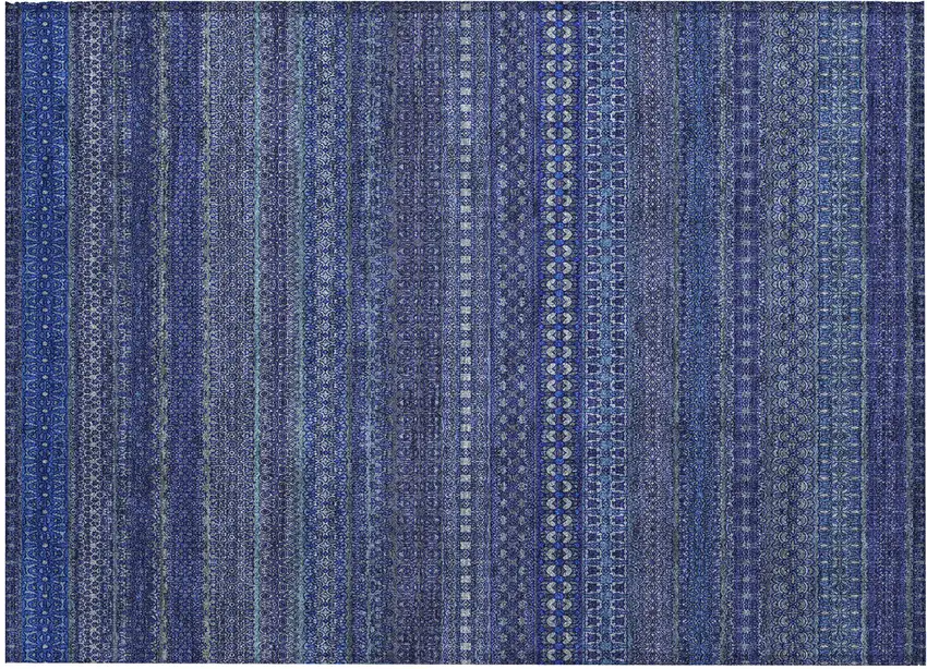 Navy Blue Striped Washable Non Skid Indoor Outdoor Area Rug Photo 2