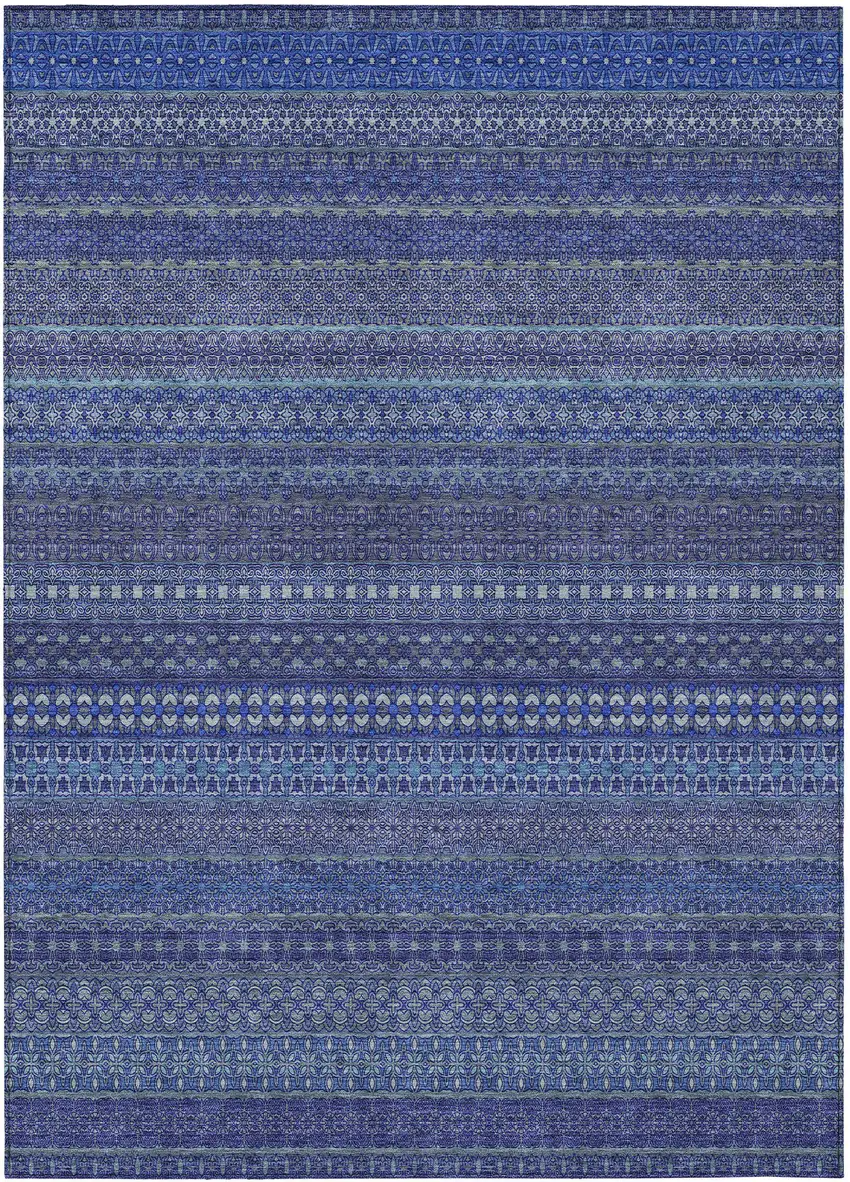 Navy Blue Striped Washable Non Skid Indoor Outdoor Area Rug Photo 2