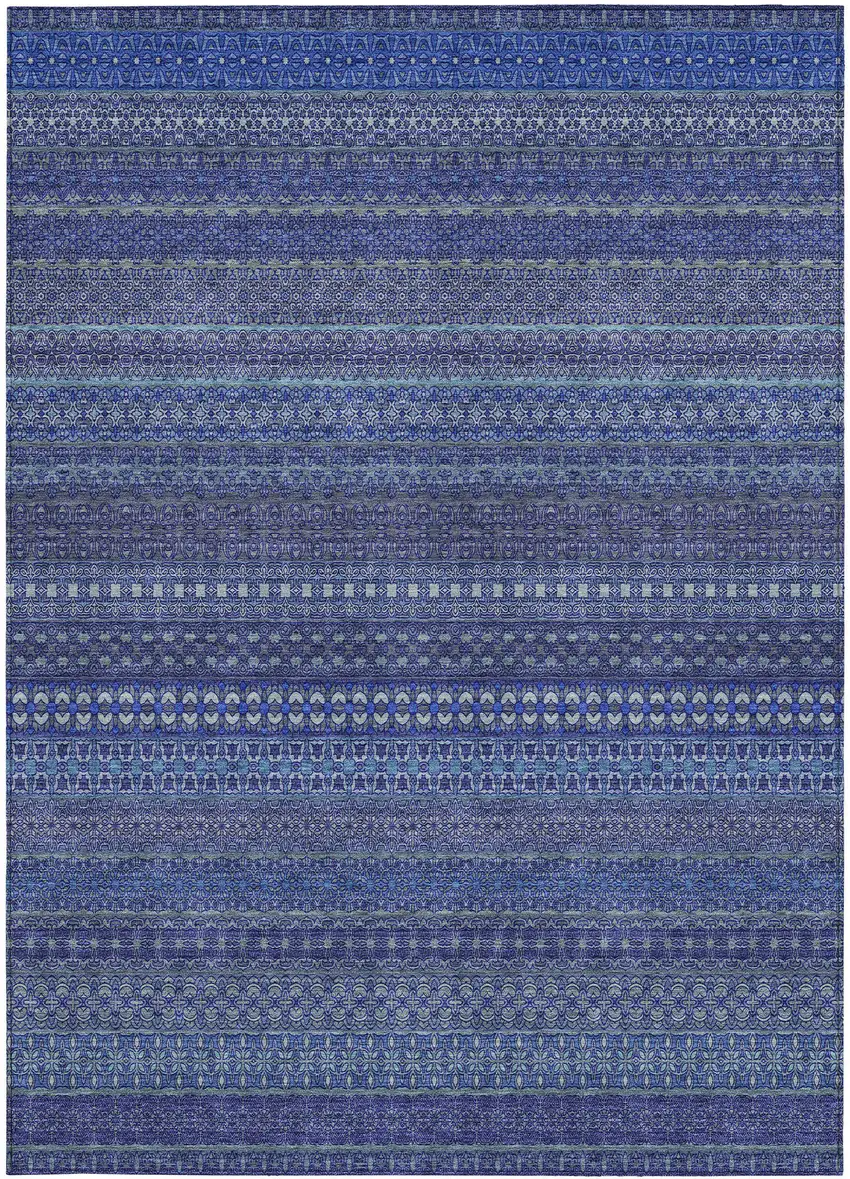 Navy Blue Striped Washable Non Skid Indoor Outdoor Area Rug Photo 5