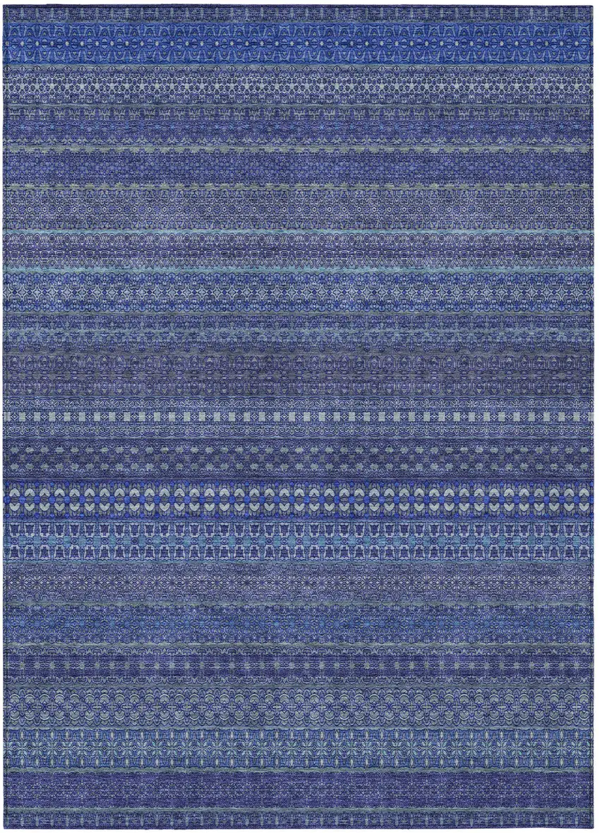 Navy Blue Striped Washable Non Skid Indoor Outdoor Area Rug Photo 2