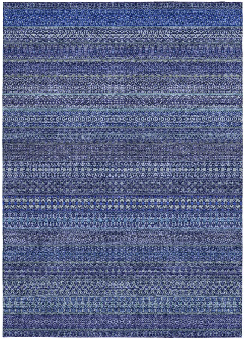 Navy Blue Striped Washable Non Skid Indoor Outdoor Area Rug Photo 4