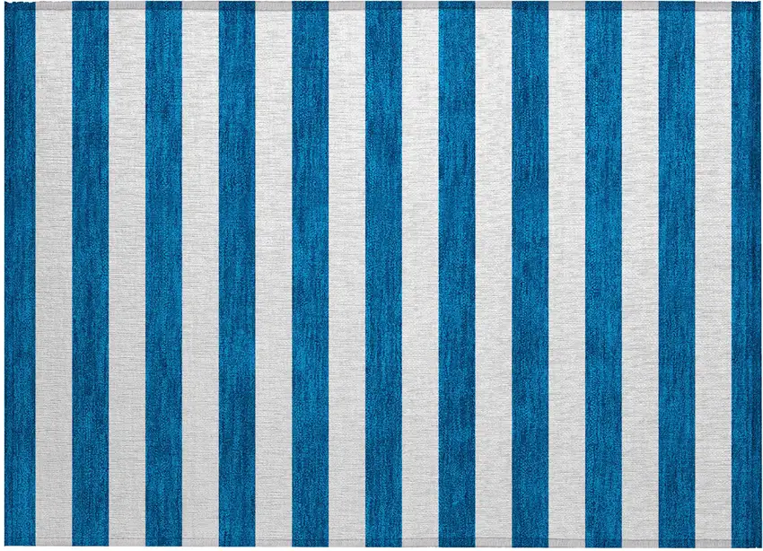 Navy Blue Striped Washable Non Skid Indoor Outdoor Area Rug Photo 2