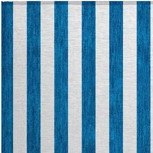 Photo of Navy Blue Striped Washable Non Skid Indoor Outdoor Area Rug