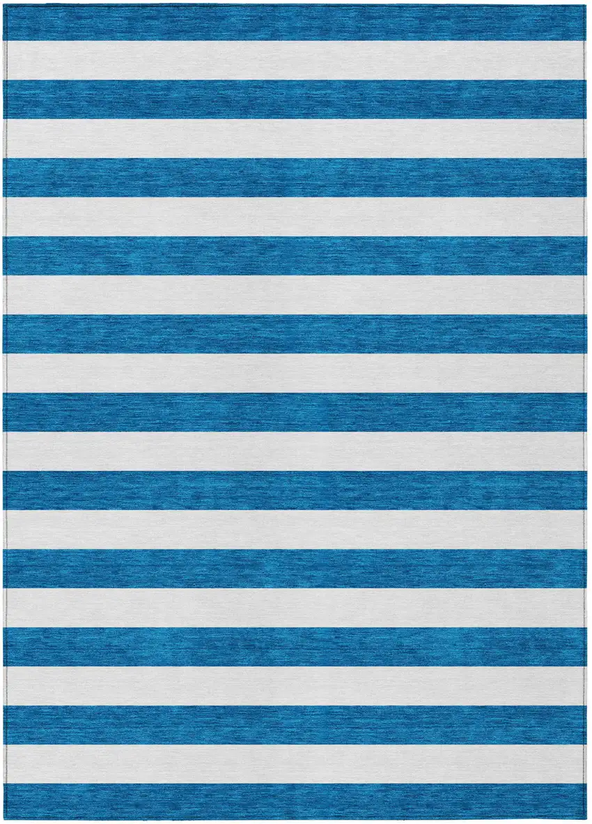 Navy Blue Striped Washable Non Skid Indoor Outdoor Area Rug Photo 2