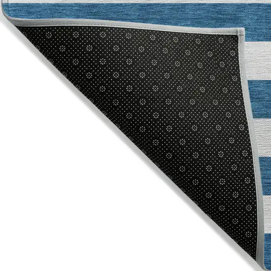 Navy Blue Striped Washable Non Skid Indoor Outdoor Area Rug Photo 5