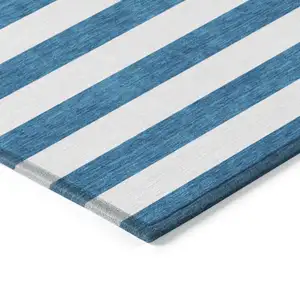 Photo of Navy Blue Striped Washable Non Skid Indoor Outdoor Area Rug