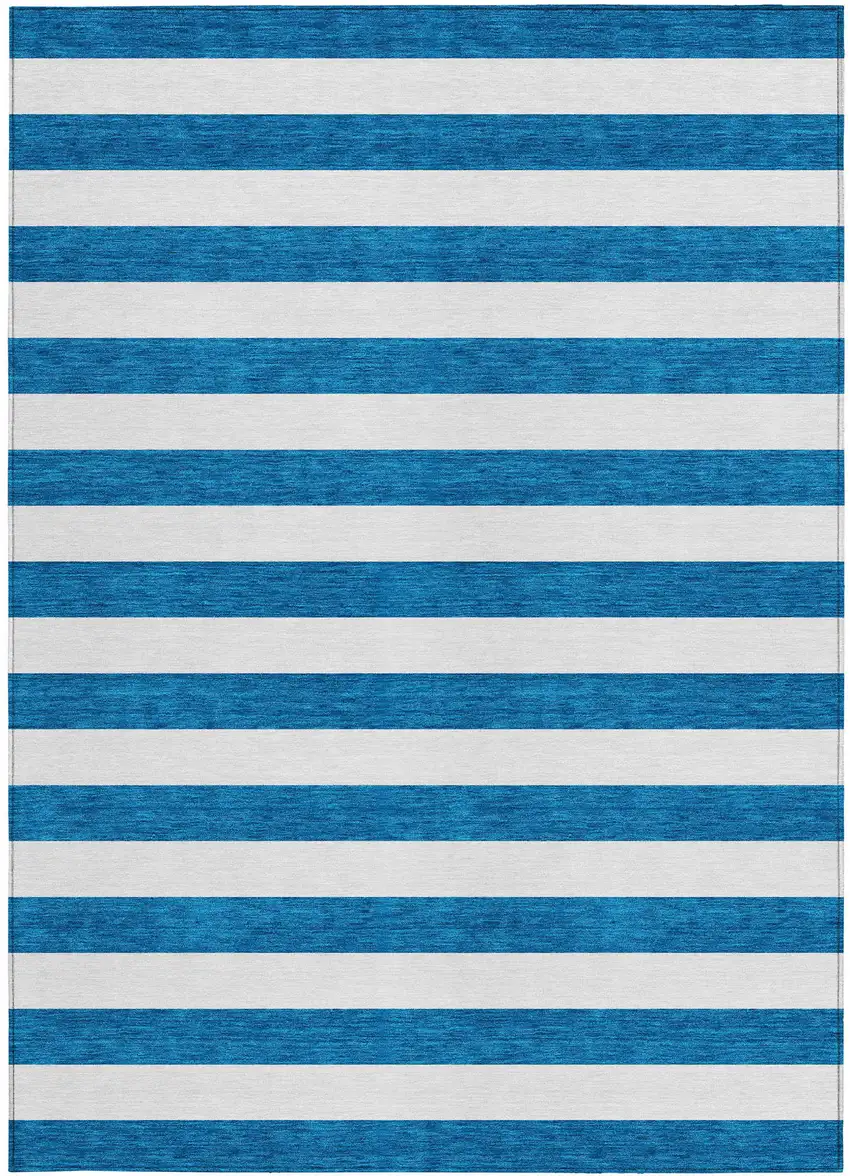 Navy Blue Striped Washable Non Skid Indoor Outdoor Area Rug Photo 4