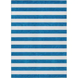 Photo of Navy Blue Striped Washable Non Skid Indoor Outdoor Area Rug