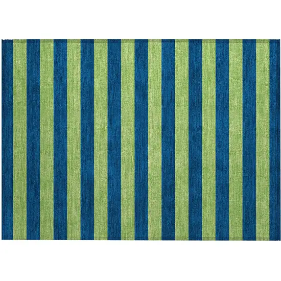 Navy Blue Striped Washable Non Skid Indoor Outdoor Area Rug Photo 2