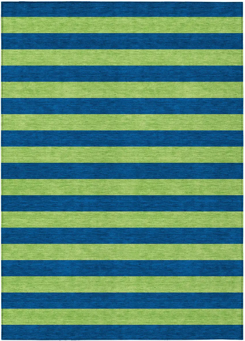 Navy Blue Striped Washable Non Skid Indoor Outdoor Area Rug Photo 2