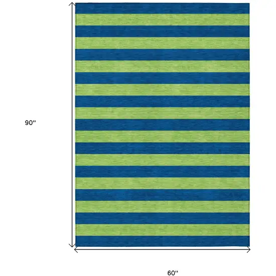 Navy Blue Striped Washable Non Skid Indoor Outdoor Area Rug Photo 8