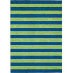 Photo of Navy Blue Striped Washable Non Skid Indoor Outdoor Area Rug
