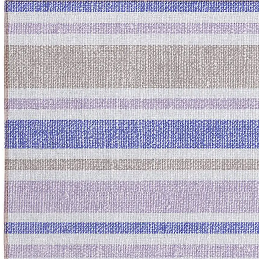 Navy Blue Striped Washable Non Skid Runner Rug With UV Protection Photo 7
