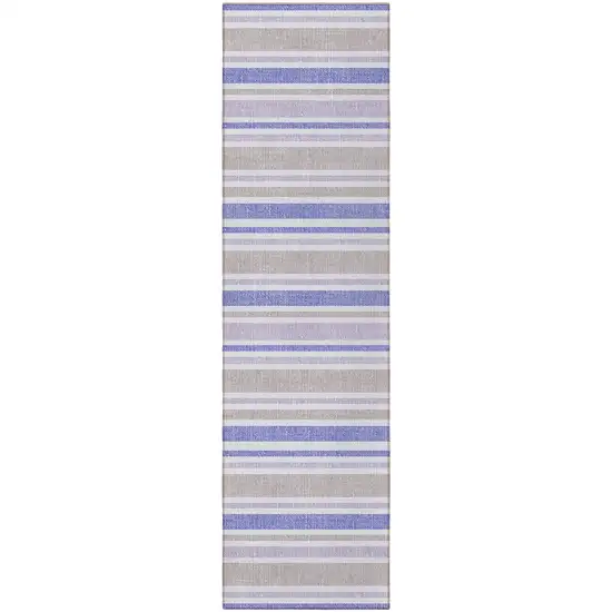 Navy Blue Striped Washable Non Skid Runner Rug With UV Protection Photo 4
