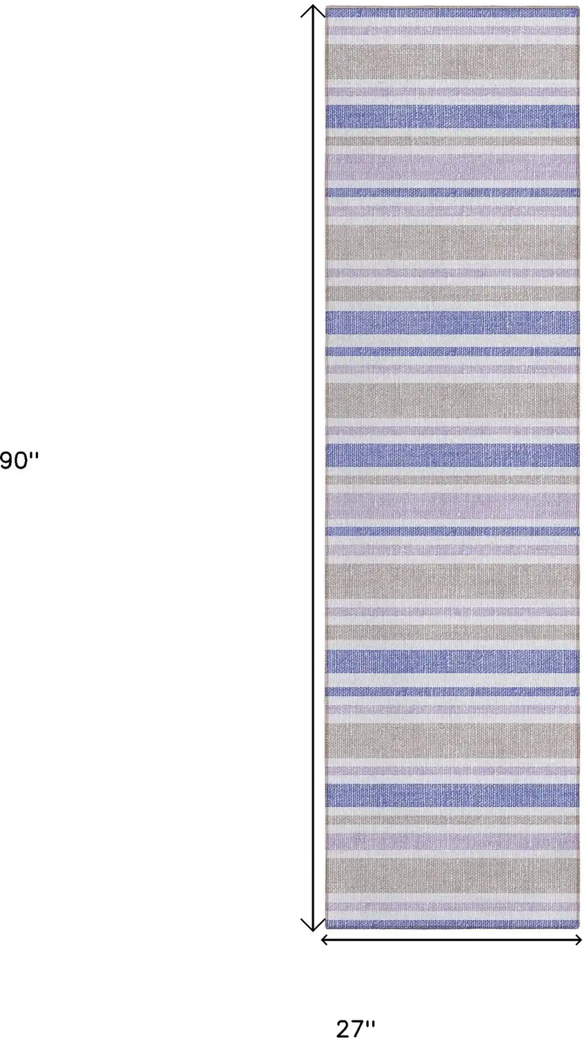 Navy Blue Striped Washable Non Skid Runner Rug With UV Protection Photo 3